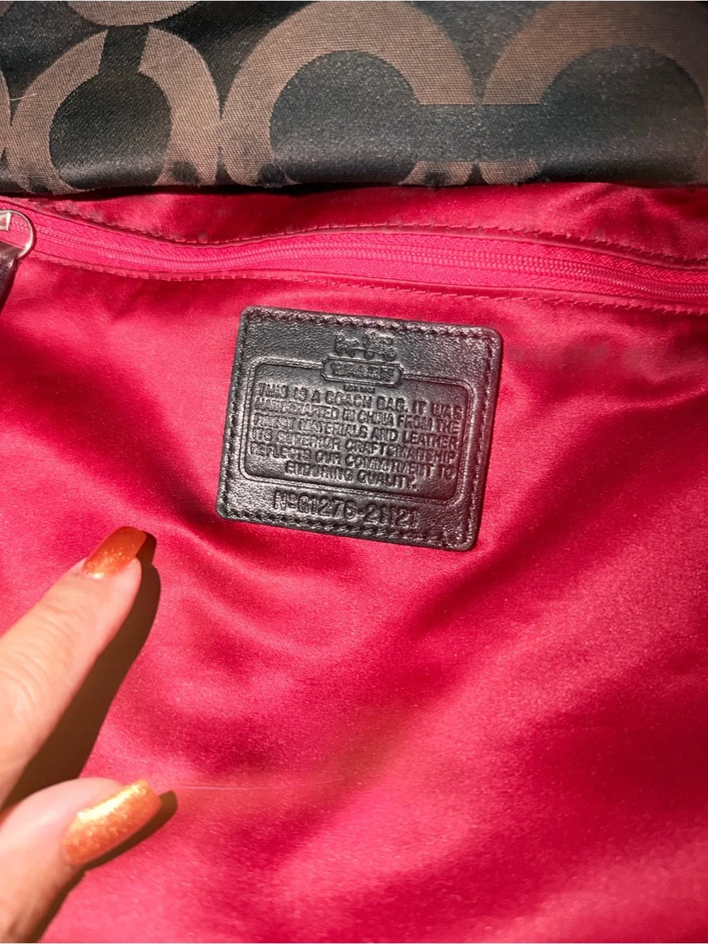 Coach Madison Isabelle Shoulder Bag in black and bronze Op Art Sateen Fabric.